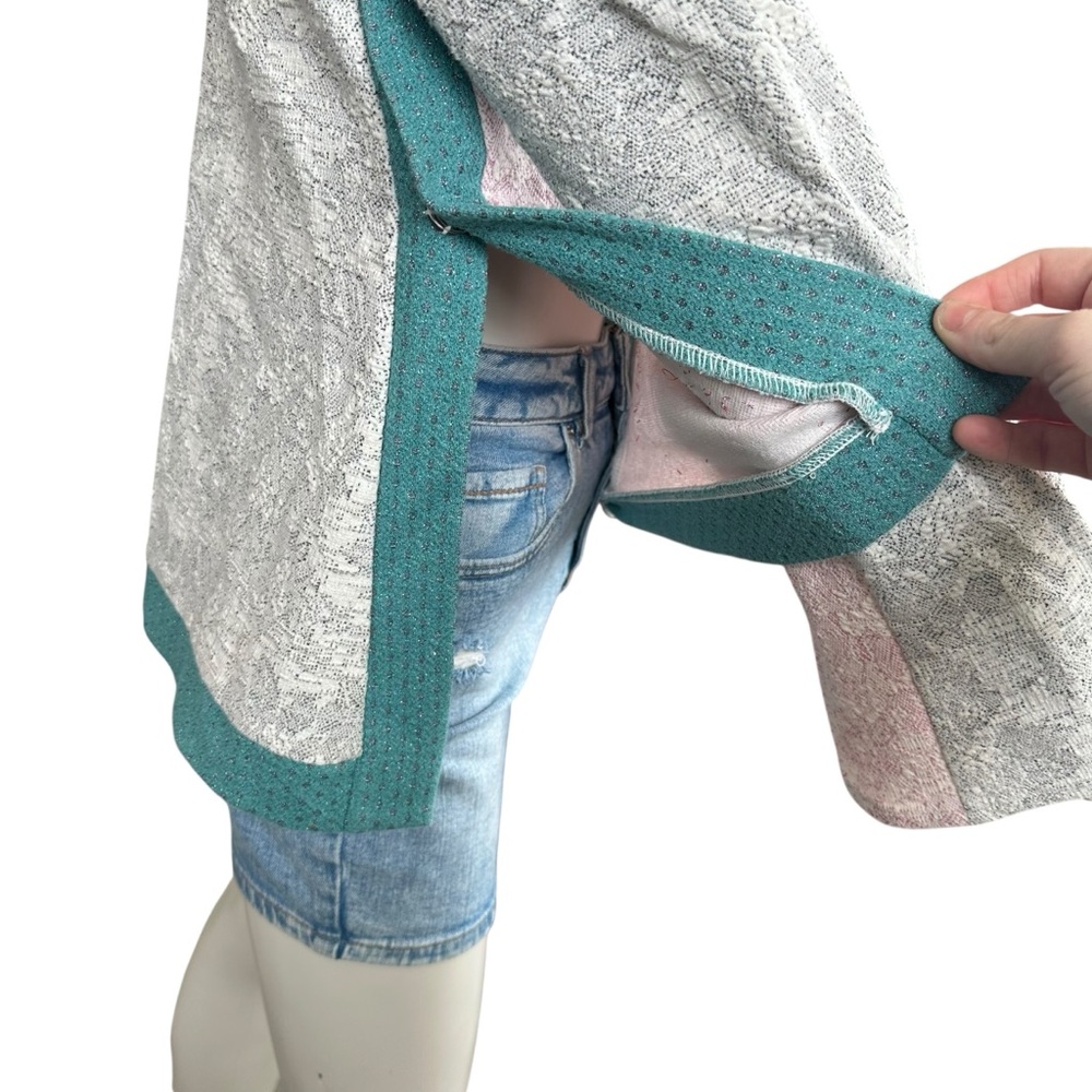 Anthropologie Postcard Open Snap Sides Pastel Patchwork Boho Sweater Size Medium - Picture 9 of 12